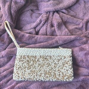 H&M Cream and Tan Beaded Wristlet